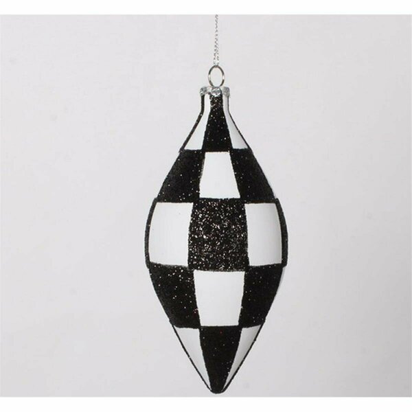 Queens Of Christmas 5 in. White & Black Checker Teardrop Ornament ORN-CHKR-TEAR-05-MOD